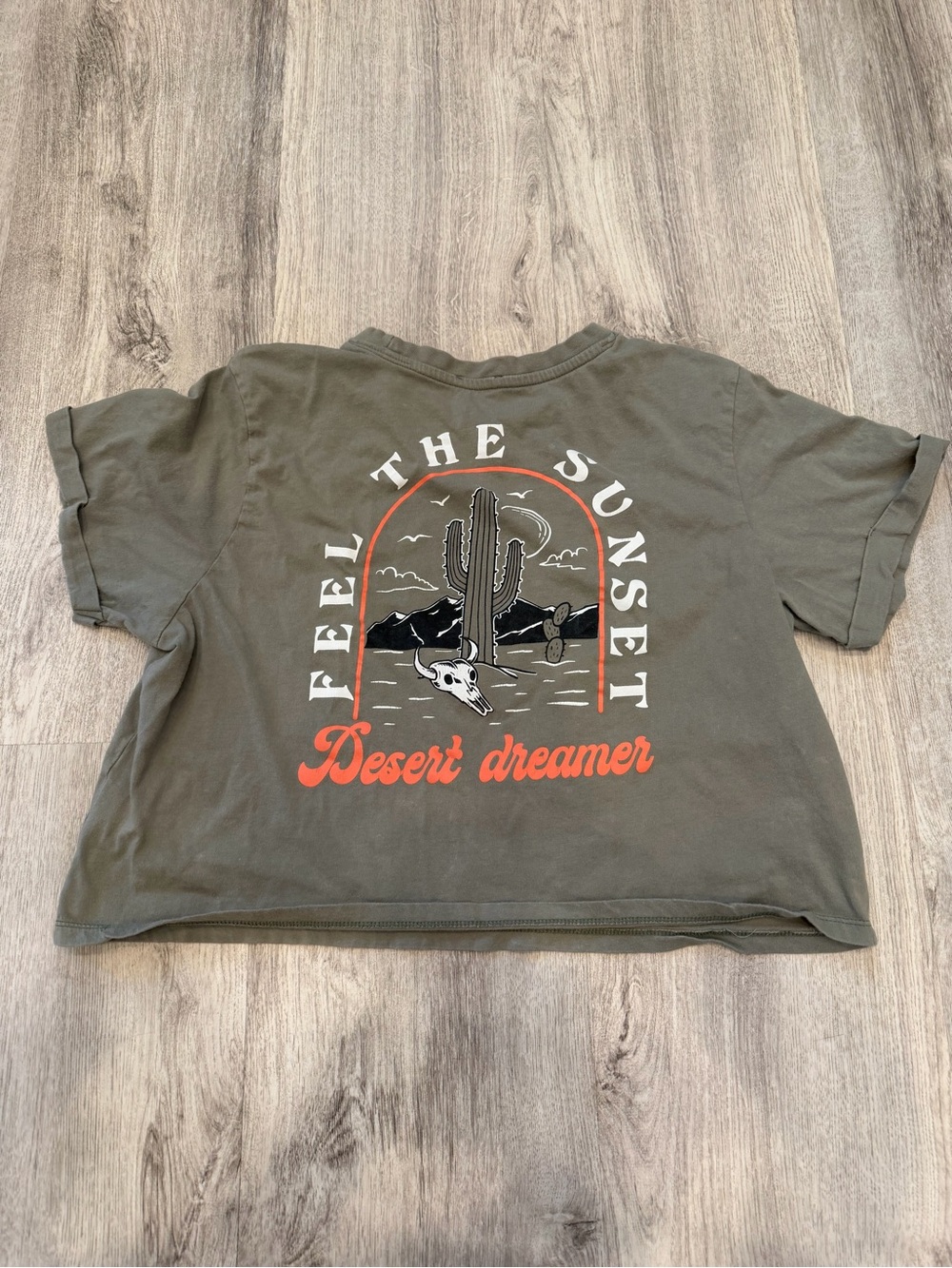 Messy Bun Just Chillin Medium Desert Dreamer Cropped Western Graphic Tee